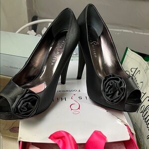 Paris Hilton steel grey Floral Peep Toe Heels